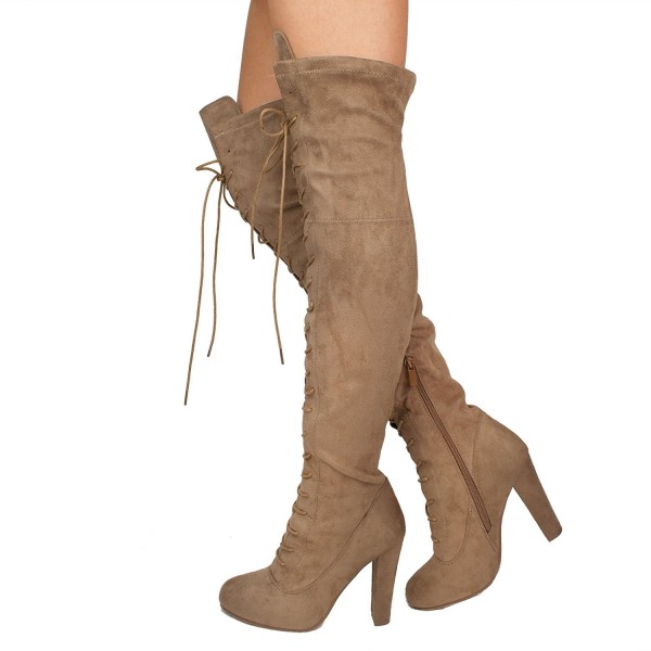 Women's Lace-up Long Comfy Suede Block Style Over The Knee High Chunky ...