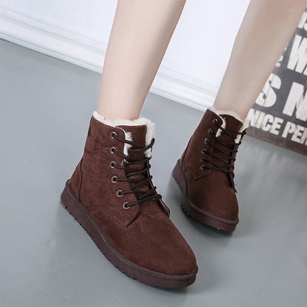 Women's Suede Winter Boots Lace Up Cotton Snow Boots Fashion Flat ...