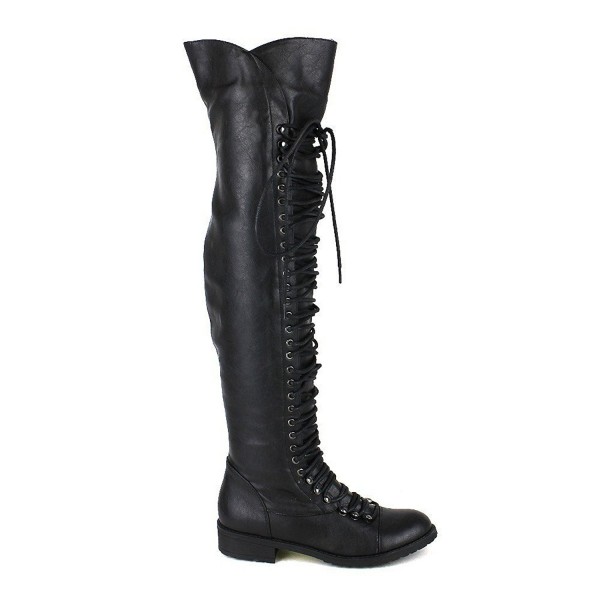 Travis 05 Women Military Lace Up Thigh High Combat Boot - Black ...