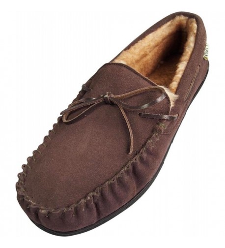 Mens Genuine Leather Cowhide Suede Slippers - Moccasin Slip On Loafer ...