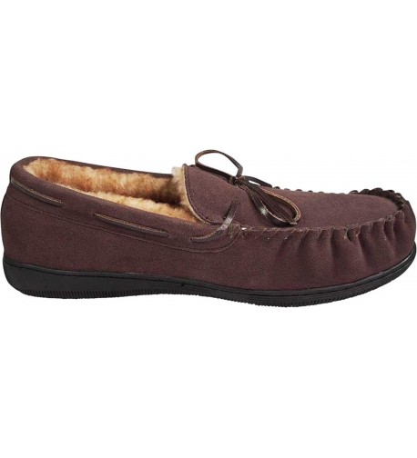 Mens Genuine Leather Cowhide Suede Slippers Moccasin Slip On Loafer Lux Plush Fur Lining 2142