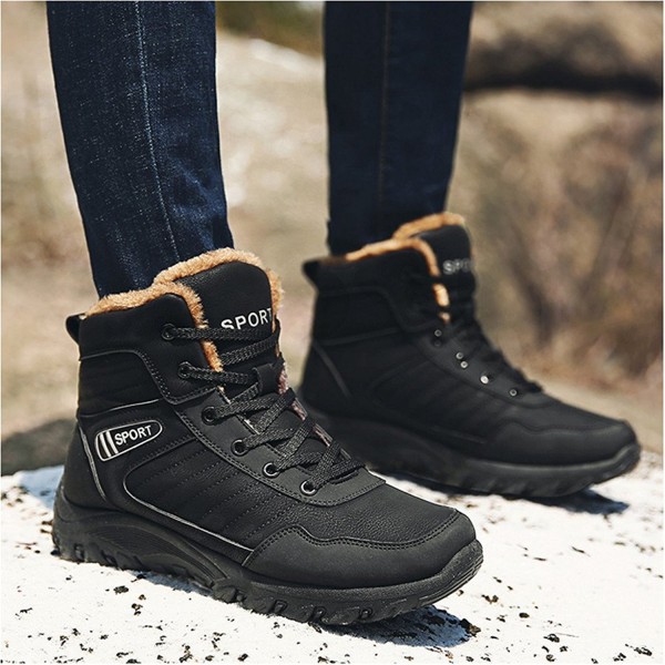 Men's Outdoor Walking Snow Boots Waterproof Fur Lined Warm Sneaker ...