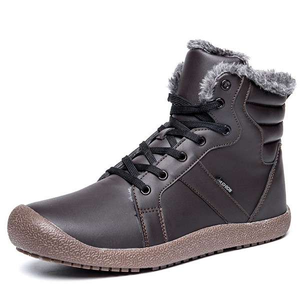 Men's Leather Fur Lined Winter Snow Boots High Top Warm Sneakers - Deep ...