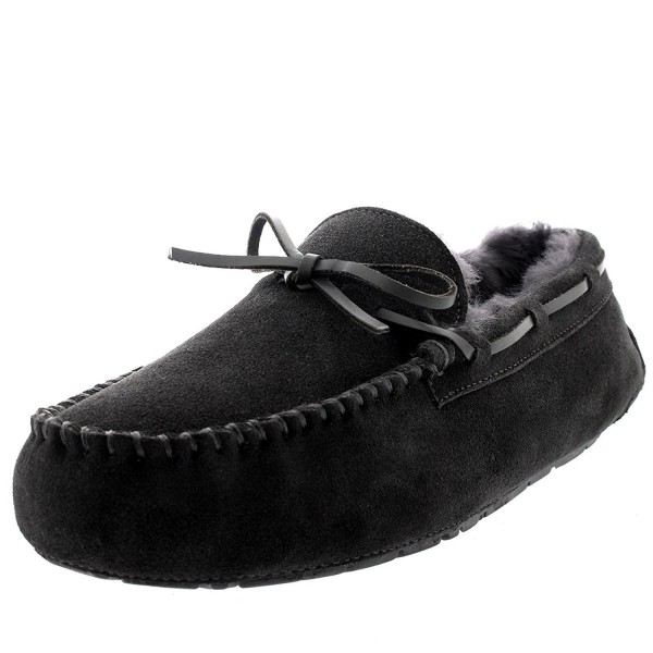 Mens Real Loafer Winter Moccasin Slippers - Gray - Ce12hnv5901