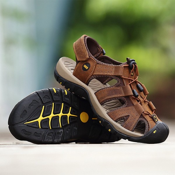 Men's Genuine Leather Sandals Athletic Fisherman Sandals for Outdoor ...