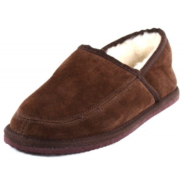 Men's Suede Full Slipper with Wool Lining and Lightweight Sole - Brown ...