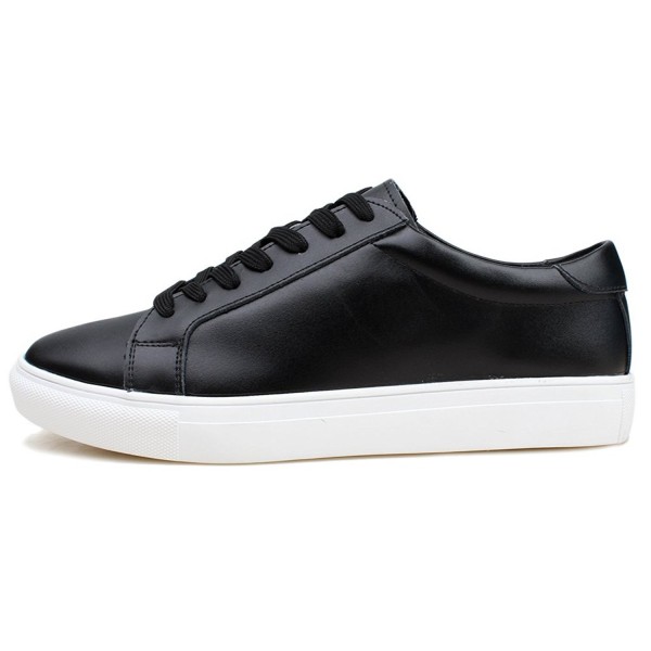 Men's Leather Sneaker Solid Shoes Lace Up - Black - CX12FMEPIST