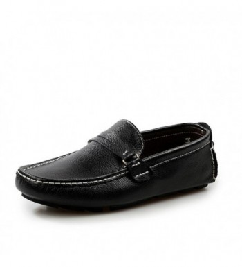 Men's Genuine Leather Fashion Walking Casual Loafers Shoes - Black ...