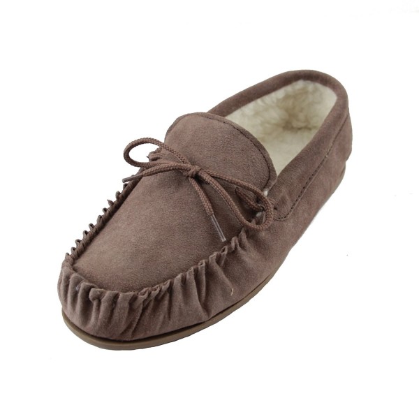 Deluxe Mens Sheepskin Wool Moccasin Slippers With Hard Sole - Suede ...