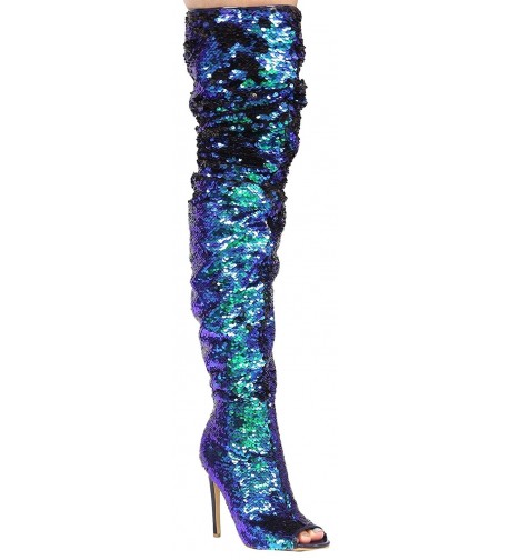 Dazzle-01 Thigh High Over Knee Sequin Sparkle Open Toe Stiletto Heel ...