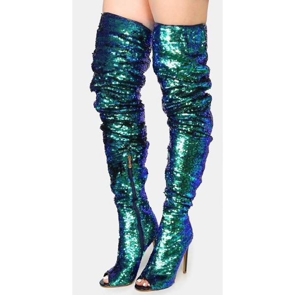 Dazzle-01 Thigh High Over Knee Sequin Sparkle Open Toe Stiletto Heel ...